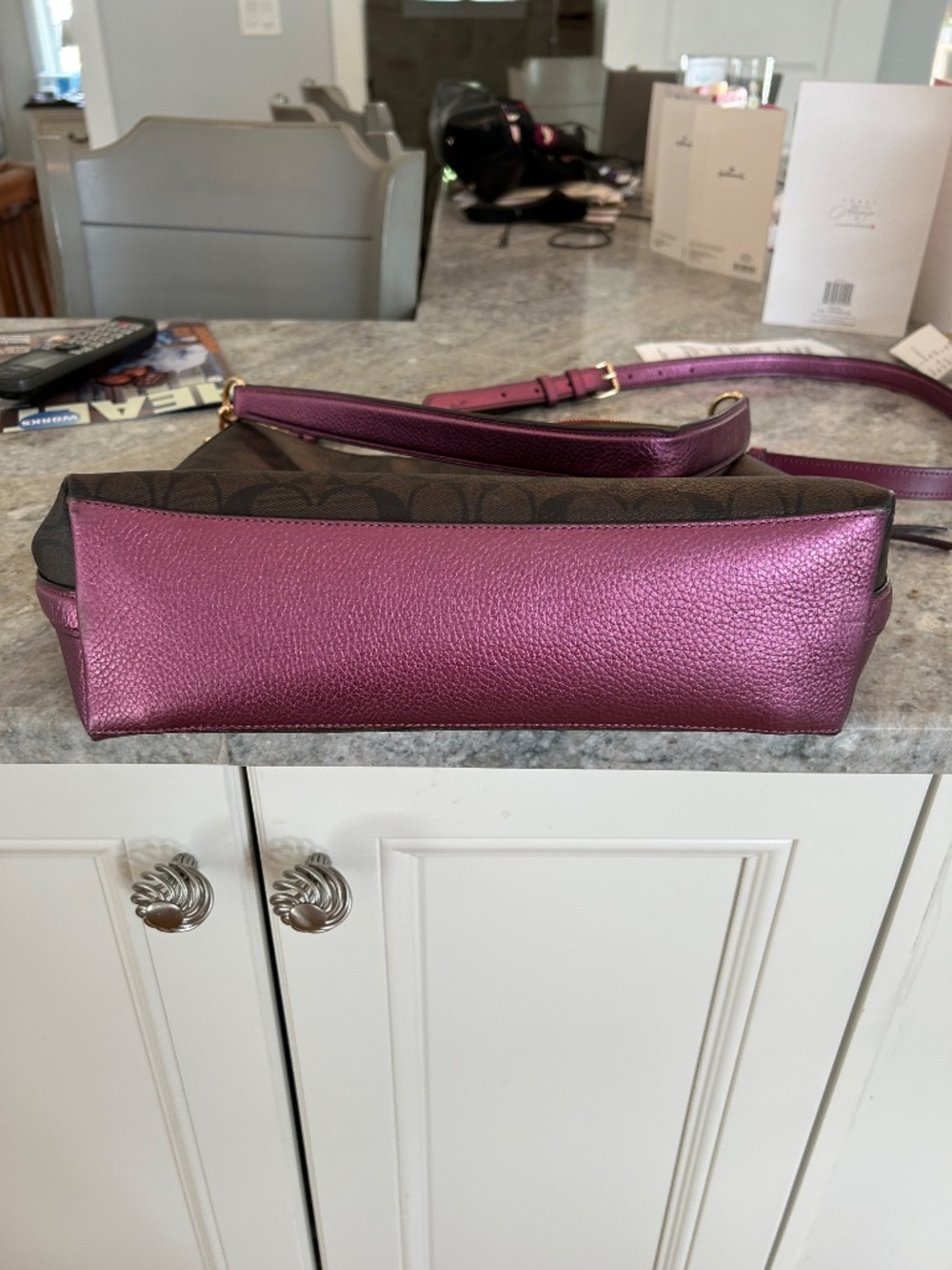Coach Metallic berry color and brown signature bag - Picture 9 of 10